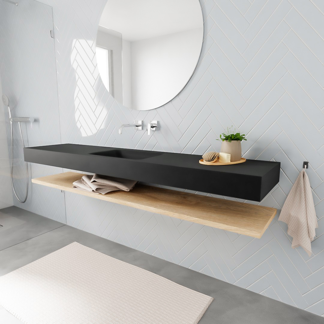 MONDIAZ ALAN 200cm estante Washed Oak. Lavabo suspendido Centro sin orificio