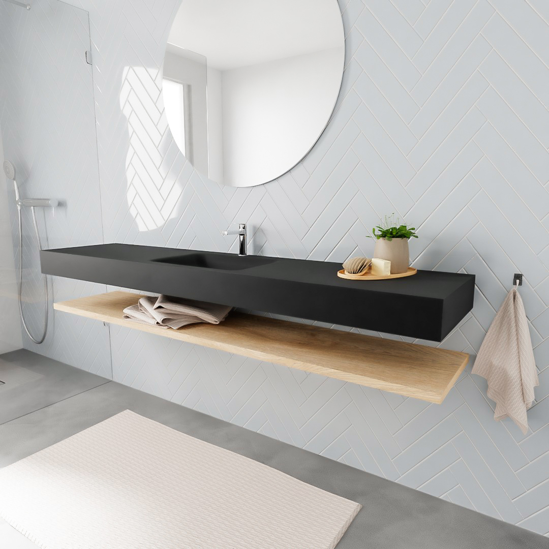 MONDIAZ ALAN 200cm estante Washed Oak. Lavabo suspendido Centro 1 orificio, color Urban. 1 MONDIAZ ALAN 200cm estante Washed Oak. Lavabo suspendido Centro 1 orificio