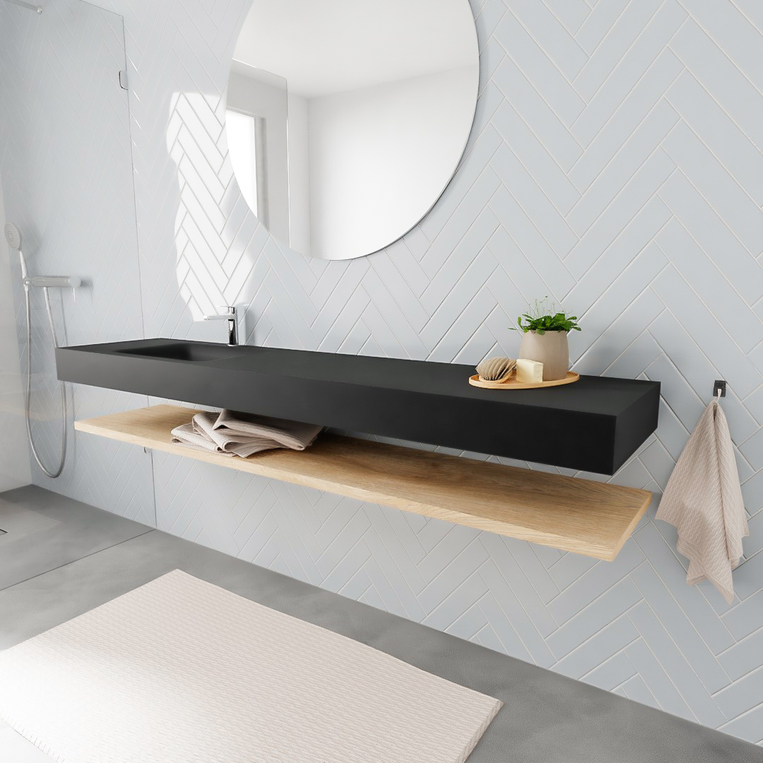 MONDIAZ ALAN 200cm estante Washed Oak. Lavabo suspendido Izquierda 1 orificio