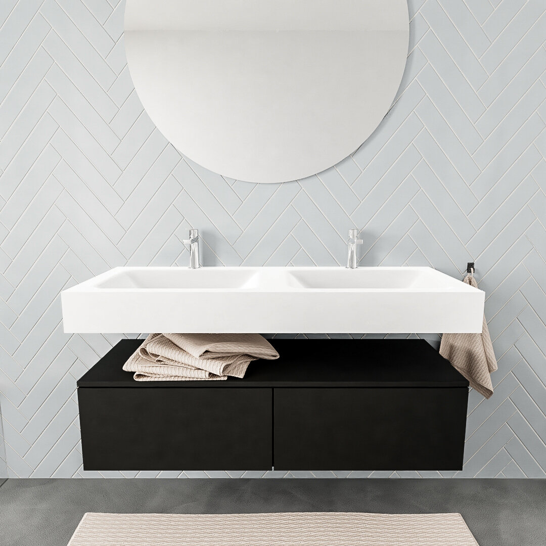MONDIAZ ALAN 120cm mueble de baño Urban 2 cajones lavabo suspendido Doble 2 orificios, color Talc. 2 color Talc.