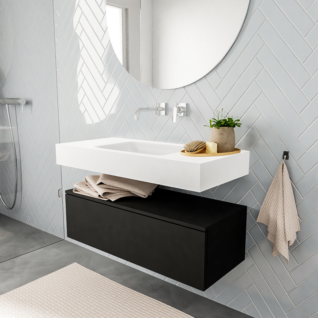 Mueble suspendido ALAN 100 cm de 1 cajón urban. Encimera con lavabo CLOUD centro sin orificio blanco mate 6 MONDIAZ ALAN 100cm mueble de baño Urban 1 cajón lavabo suspendido Centro sin orificio