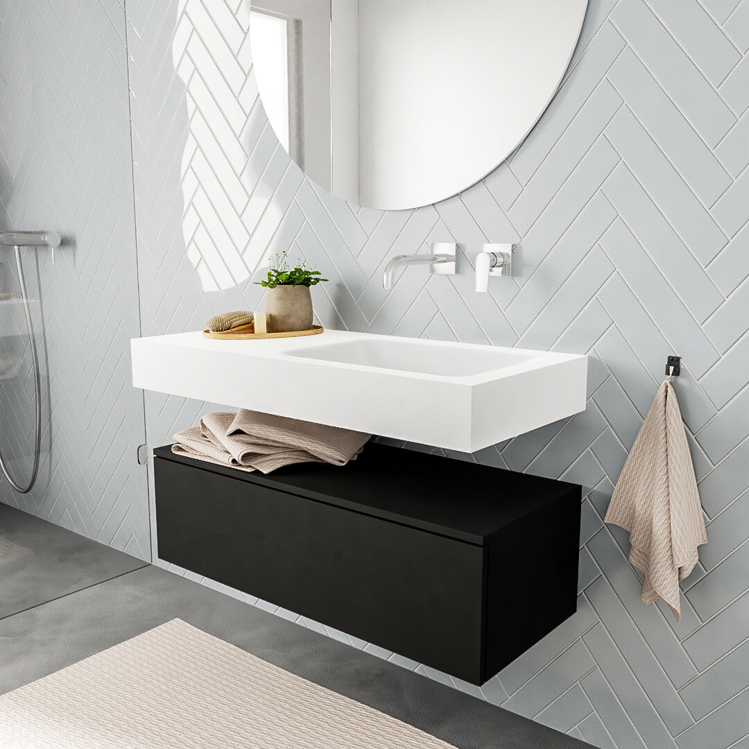 Mueble suspendido ALAN 100 cm de 1 cajón urban. Encimera con lavabo CLOUD derecha sin orificio blanco mate 6 MONDIAZ ALAN 100cm mueble de baño Urban 1 cajón lavabo suspendido Derecho sin orificio