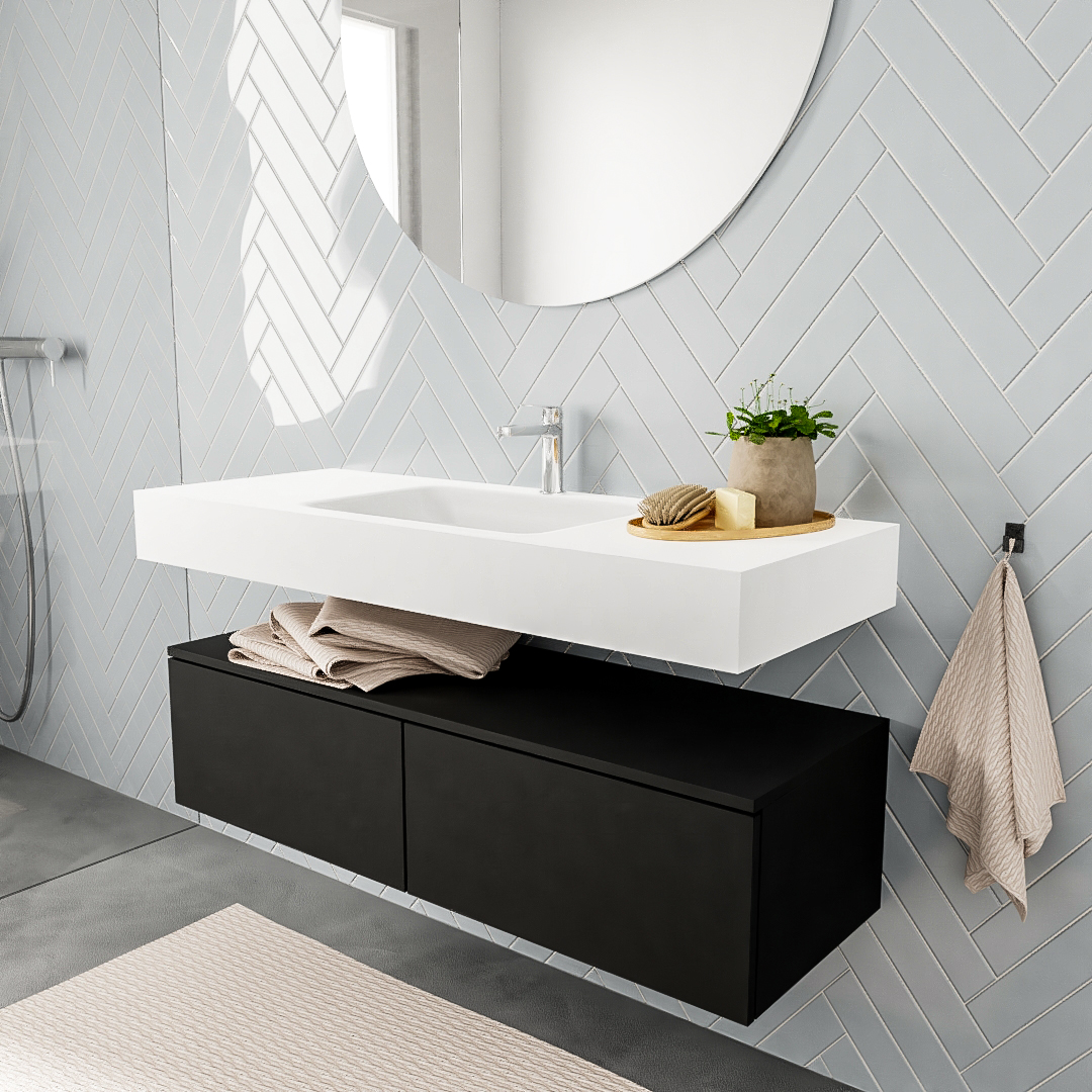 Mueble suspendido ALAN 120 cm de 2 cajones urban. Encimera con lavabo CLOUD centro 1 orificio blanco mate 5 MONDIAZ ALAN 120cm mueble de baño Urban 2 cajones lavabo suspendido Centro 1 orificio