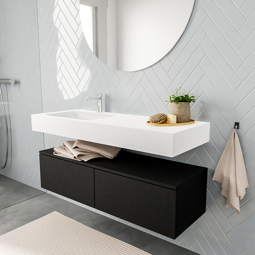 MONDIAZ ALAN 120cm mueble de baño Urban 2 cajones lavabo suspendido Izquierda 1 orificio