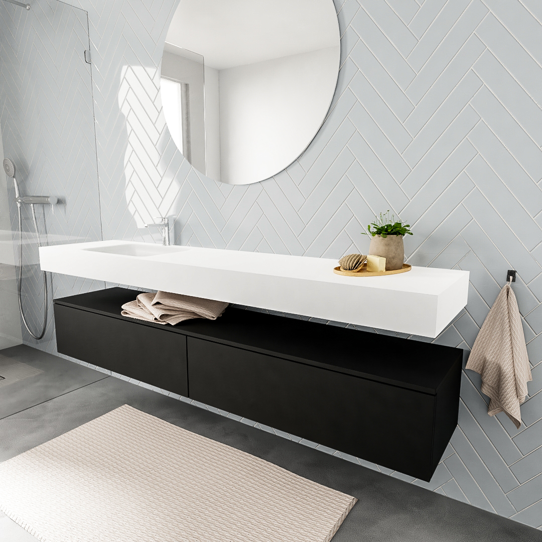 MONDIAZ ALAN 200cm mueble de baño Urban 2 cajones lavabo suspendido Izquierda 1 orificio