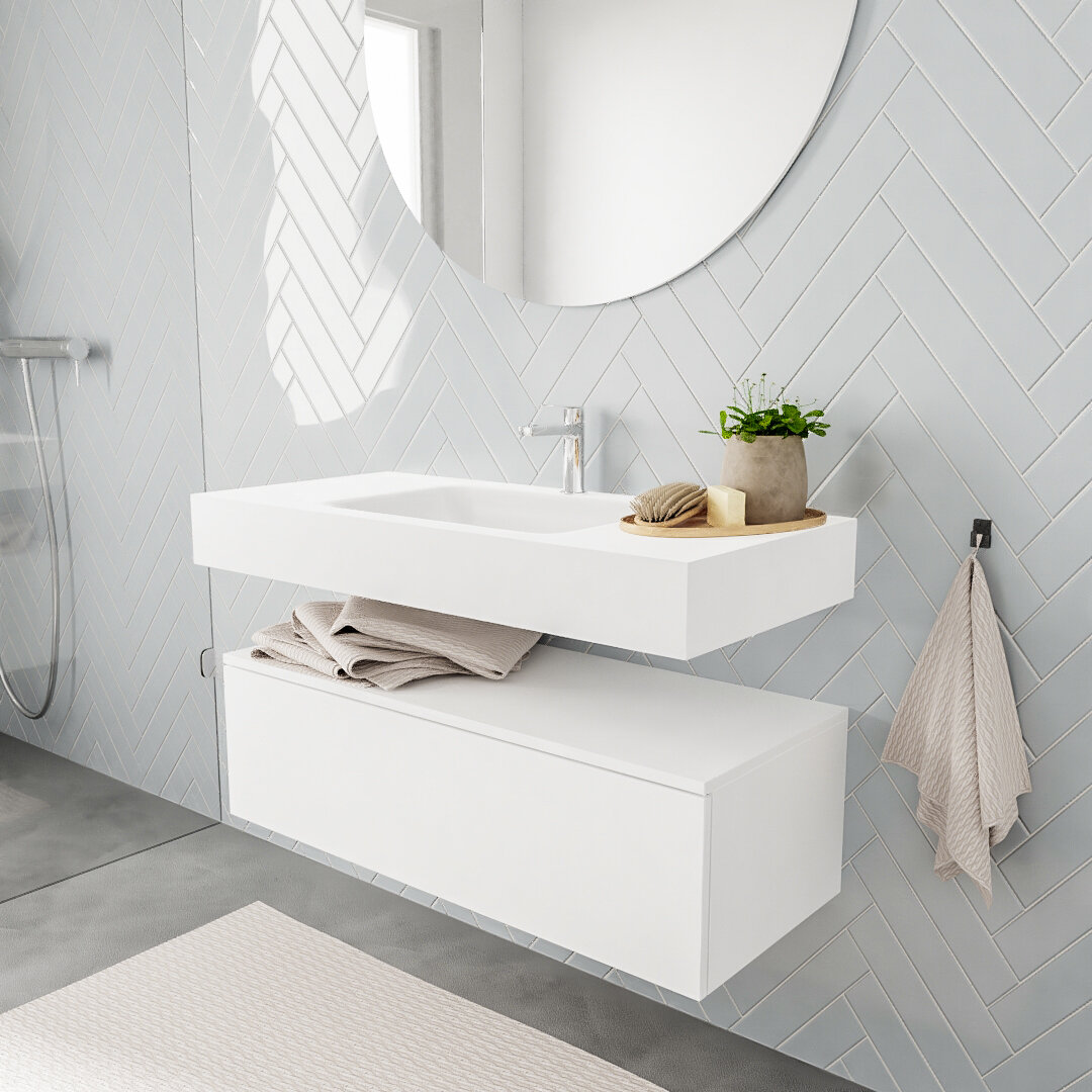 MONDIAZ ALAN 100cm mueble de baño Talc 1 cajón lavabo suspendido Centro 1 orificio