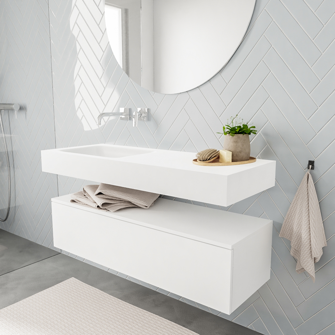 MONDIAZ ALAN 120cm mueble de baño Talc 1 cajón lavabo suspendido Izquierda sin orificio