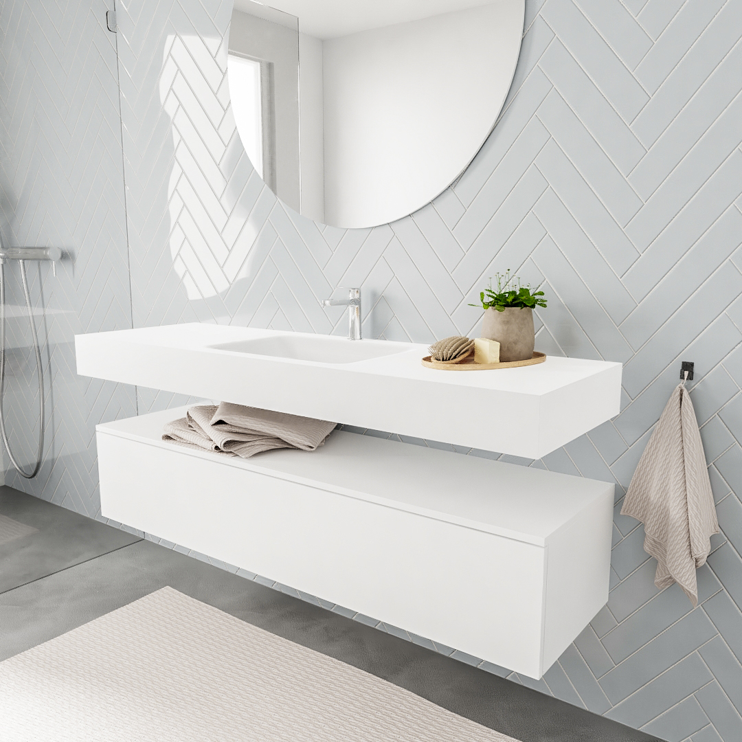 MONDIAZ ALAN 150cm mueble de baño Talc 1 cajón lavabo suspendido Centro 1 orificio