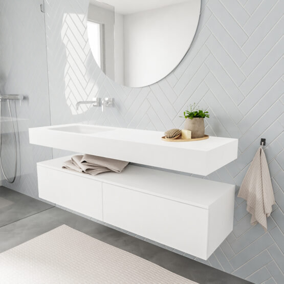 MONDIAZ ALAN 150cm mueble de baño Talc 2 cajones lavabo suspendido Izquierda sin orificio