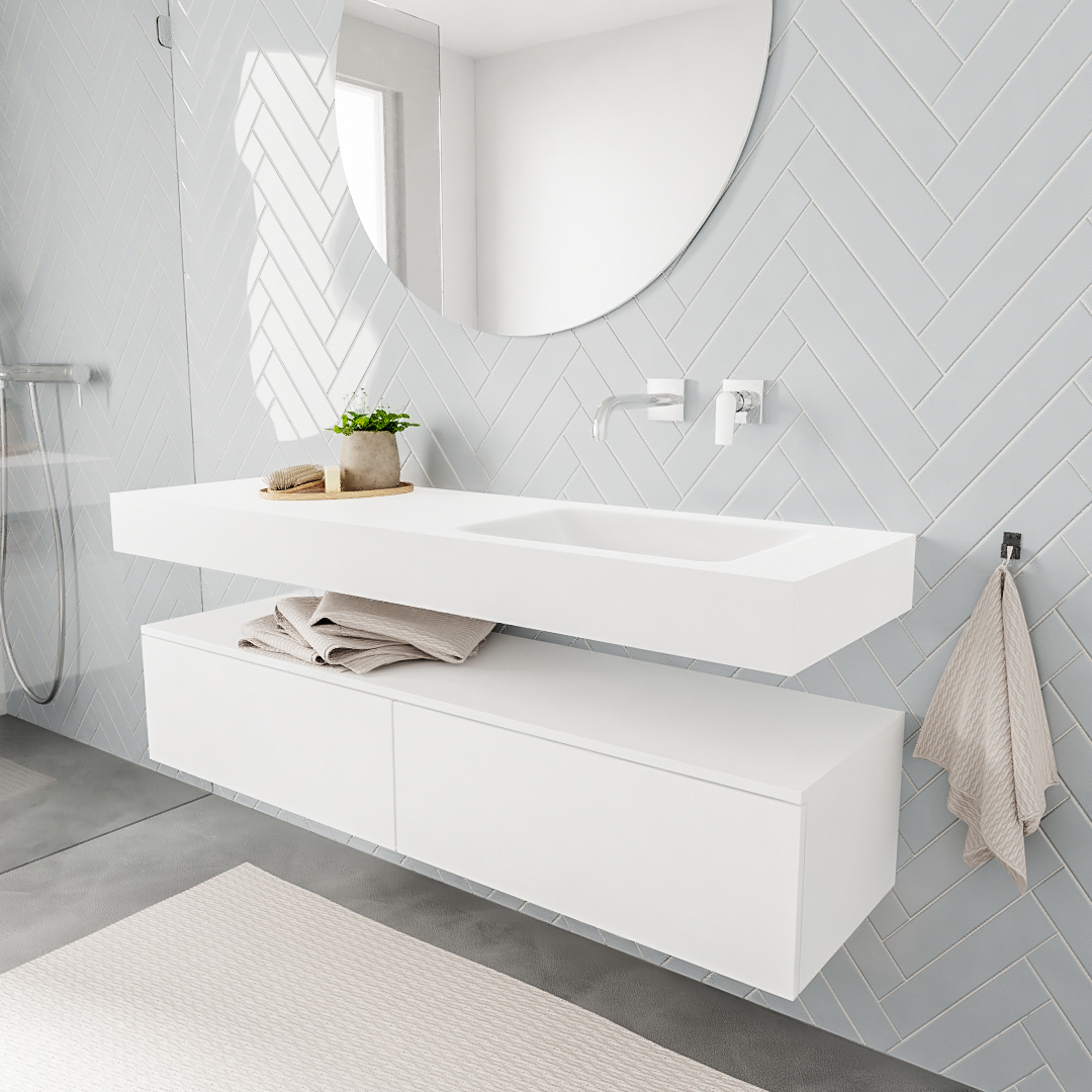 MONDIAZ ALAN 150cm mueble de baño Talc 2 cajones lavabo suspendido Derecho sin orificio