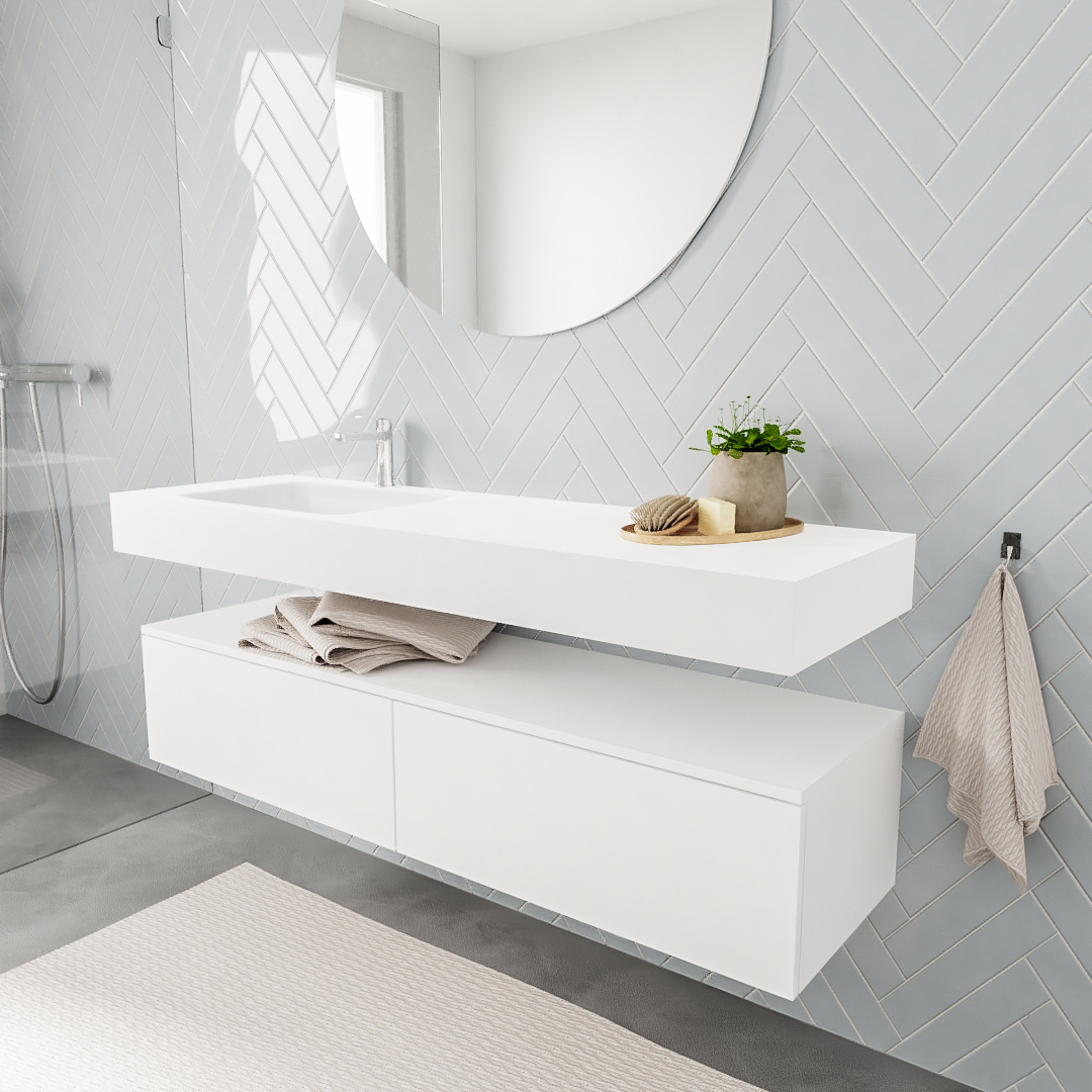 MONDIAZ ALAN 150cm mueble de baño Talc 2 cajones lavabo suspendido Izquierda 1 orificio