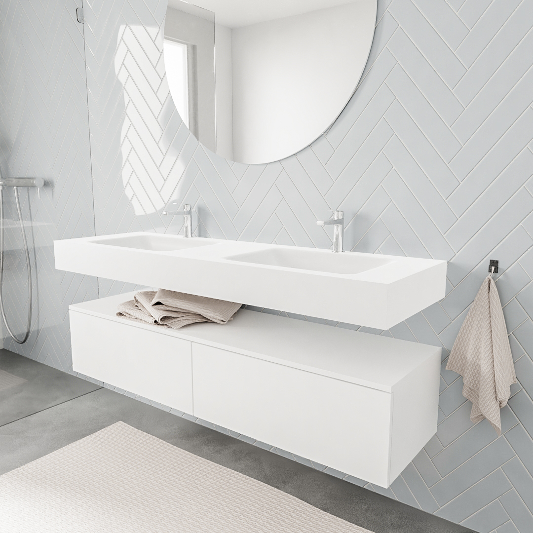 MONDIAZ ALAN 150cm mueble de baño Talc 2 cajones lavabo suspendido Doble 2 orificios