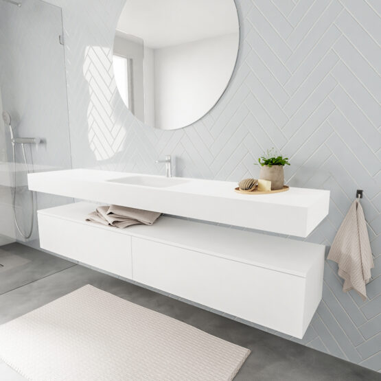 MONDIAZ ALAN 200cm mueble de baño Talc 2 cajones lavabo suspendido Centro 1 orificio