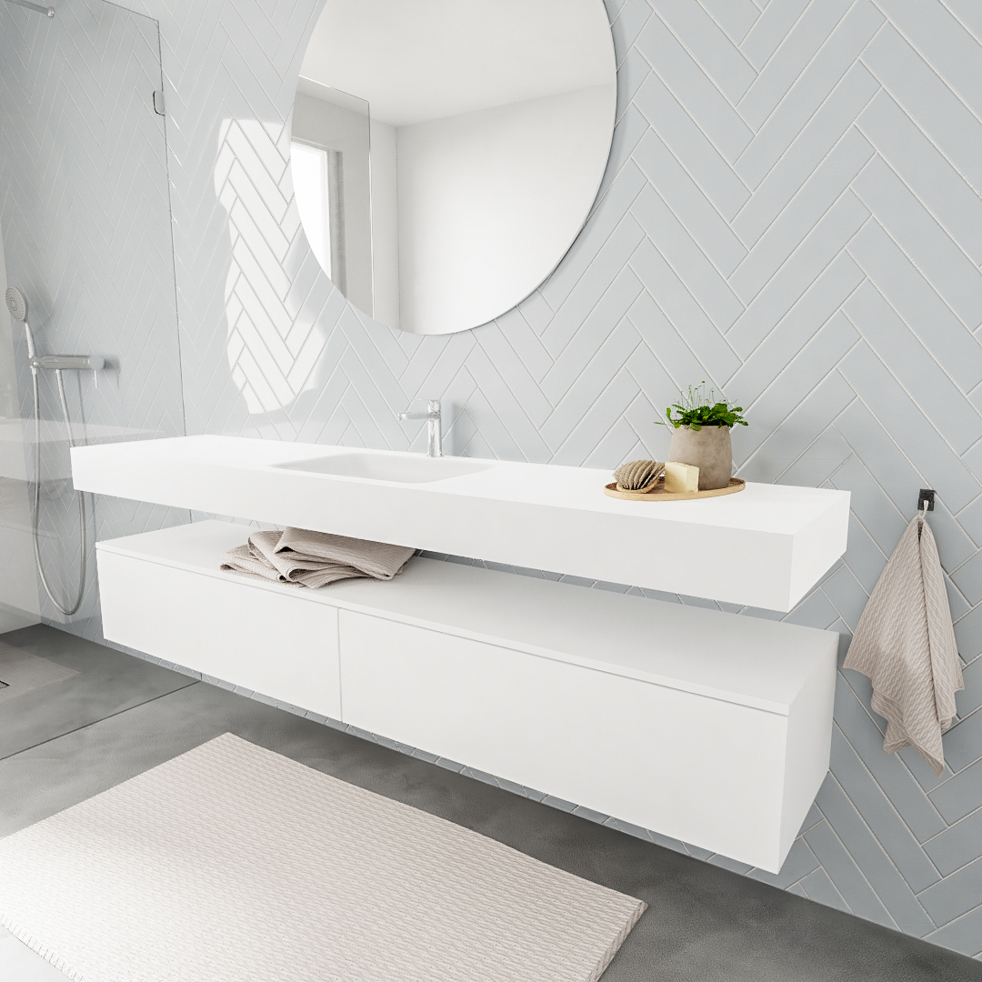 MONDIAZ ALAN 200cm mueble de baño Talc 2 cajones lavabo suspendido Centro 1 orificio