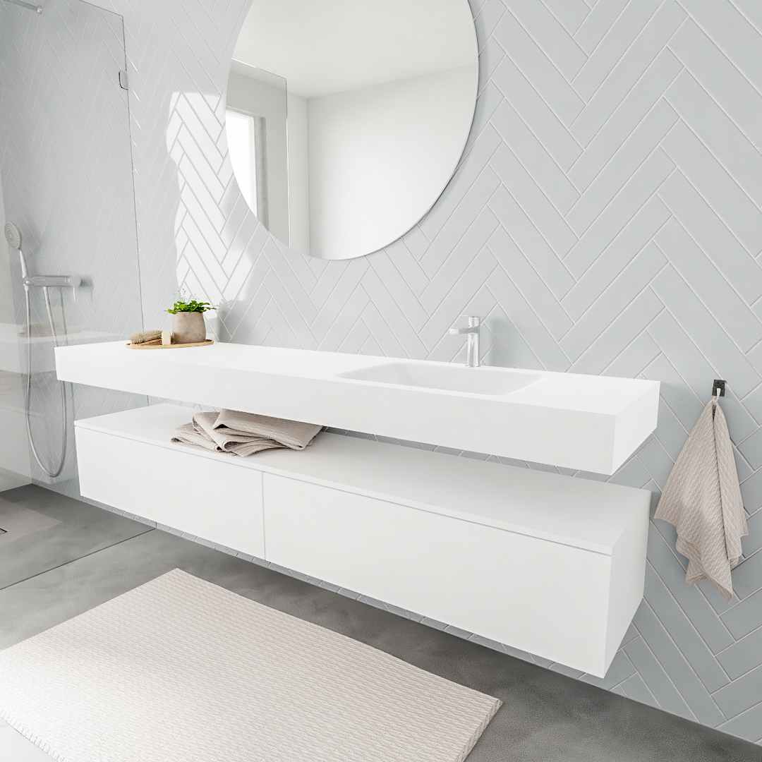 MONDIAZ ALAN 200cm mueble de baño Talc 2 cajones lavabo suspendido Derecho 1 orificio