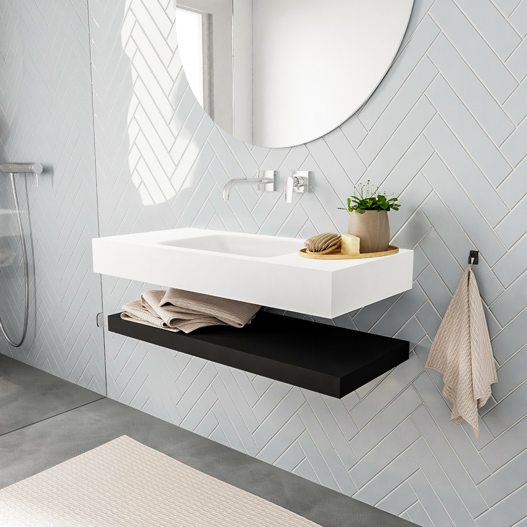 MONDIAZ ALAN 100cm solid surface estante Urban. Lavabo suspendido Centro sin orificio