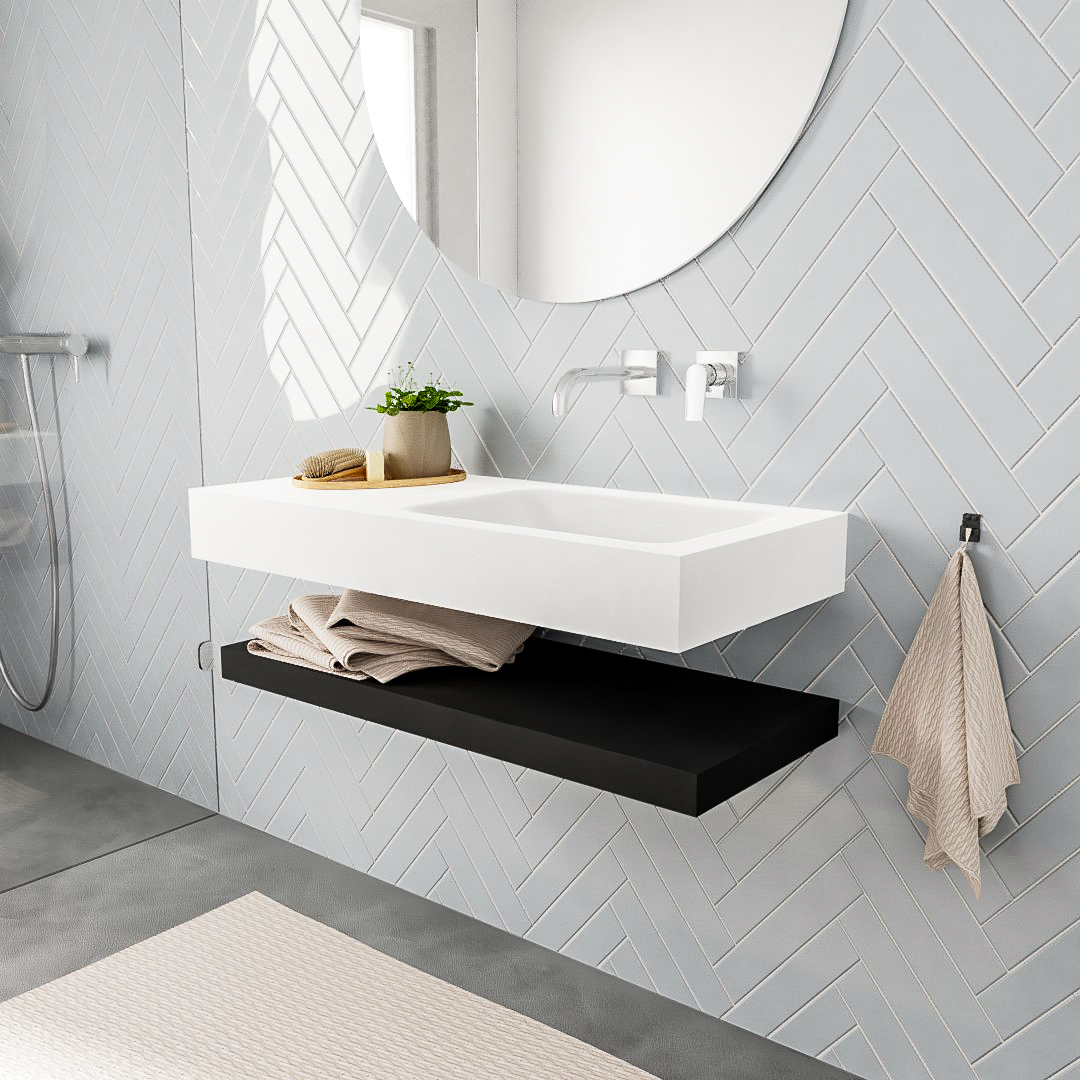 MONDIAZ ALAN 100cm solid surface estante Urban. Lavabo suspendido Derecho sin orificio