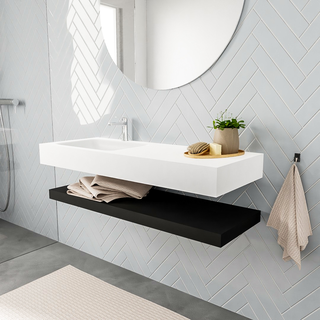 MONDIAZ ALAN 120cm solid surface estante Urban. Lavabo suspendido Izquierda 1 orificio