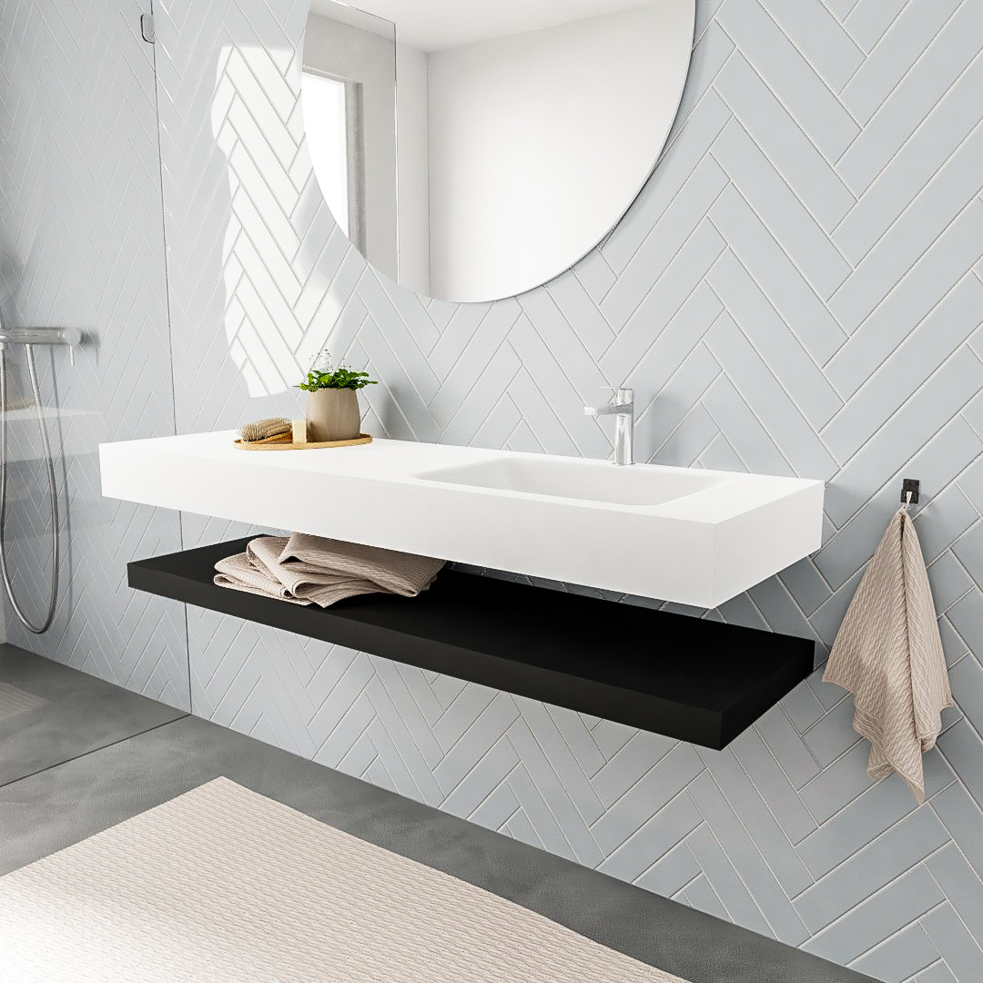 MONDIAZ ALAN 150cm solid surface estante Urban. Lavabo suspendido Derecho 1 orificio