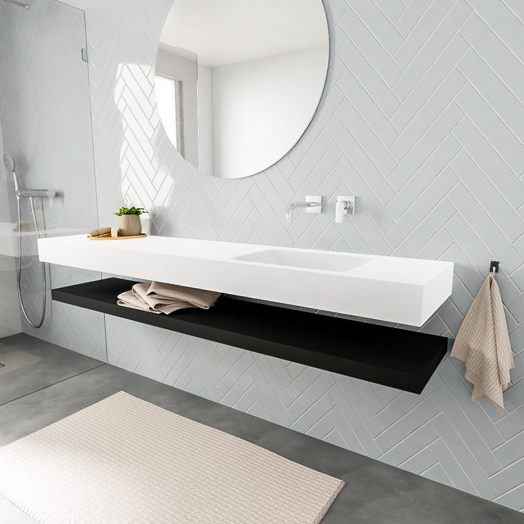 MONDIAZ ALAN 200cm solid surface estante Urban. Lavabo suspendido Derecho sin orificio