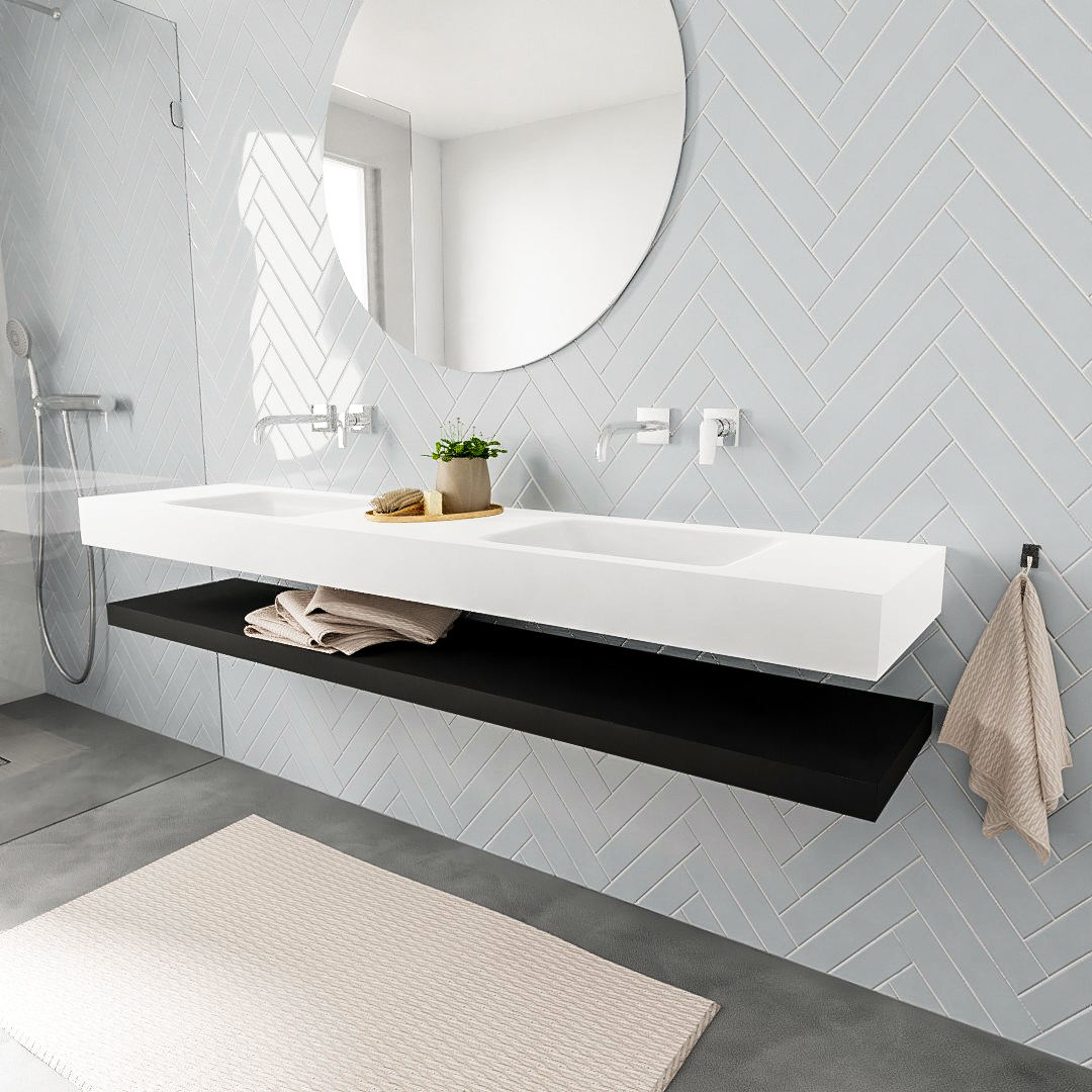 MONDIAZ ALAN 200cm solid surface estante Urban. Lavabo suspendido Doble sin orificio