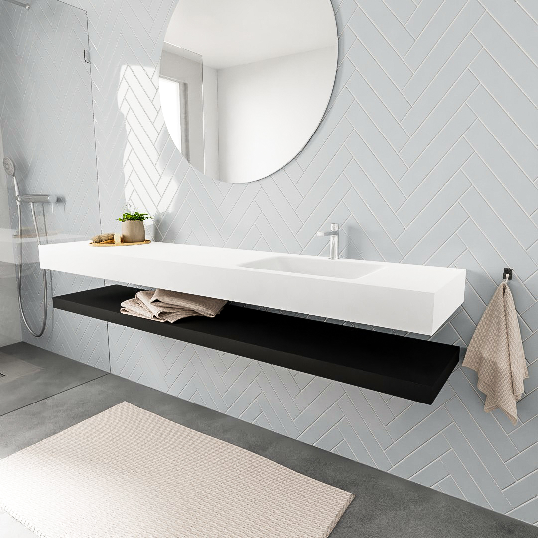 MONDIAZ ALAN 200cm solid surface estante Urban. Lavabo suspendido Derecho 1 orificio