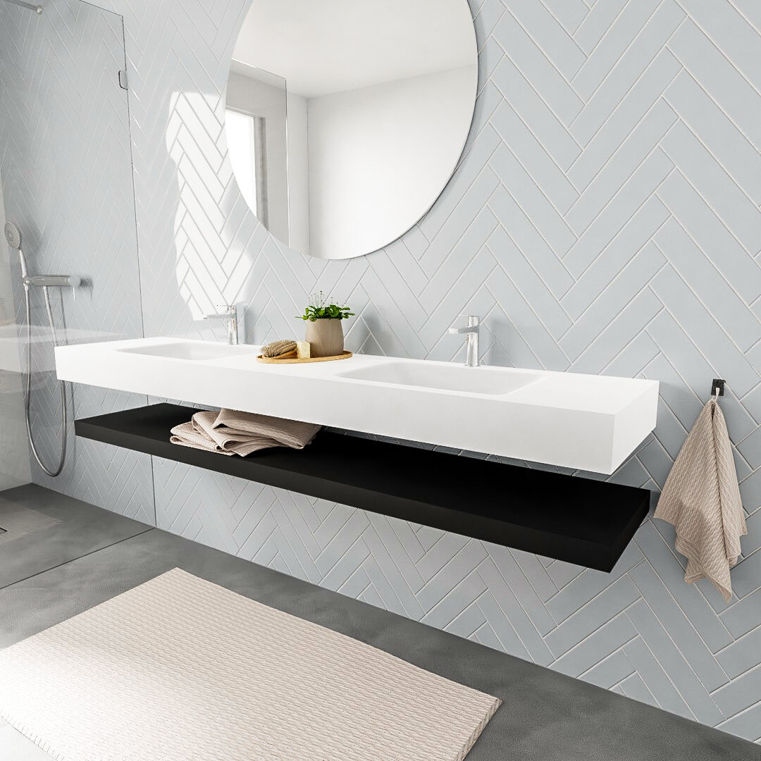 MONDIAZ ALAN 200cm solid surface estante Urban. Lavabo suspendido Doble 2 orificios