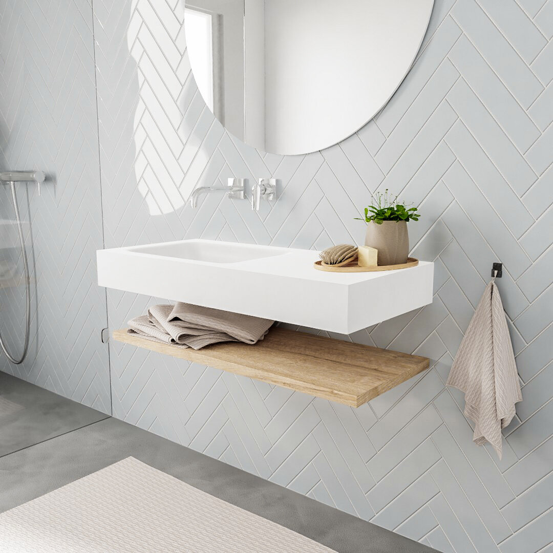 MONDIAZ ALAN 100cm estante Washed Oak. Lavabo suspendido Izquierda sin orificio