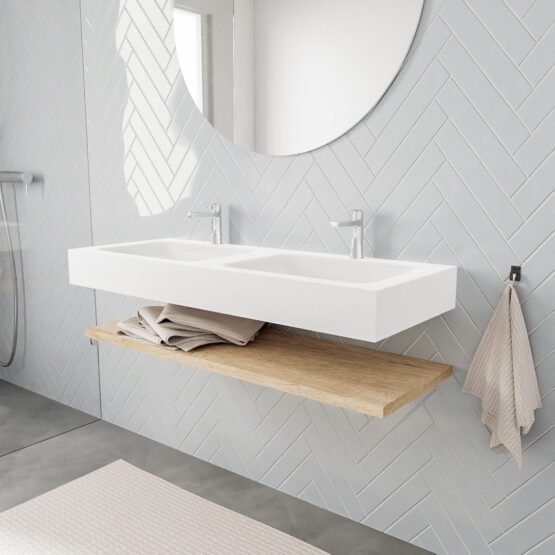 MONDIAZ ALAN 120cm estante Washed Oak. Lavabo suspendido Doble 2 orificios