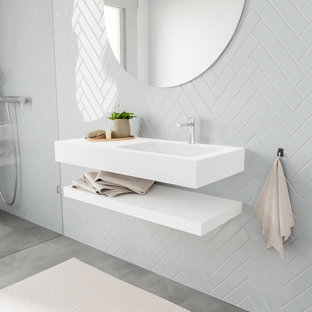 MONDIAZ ALAN 100cm solid surface estante Talc. Lavabo suspendido Derecho 1 orificio