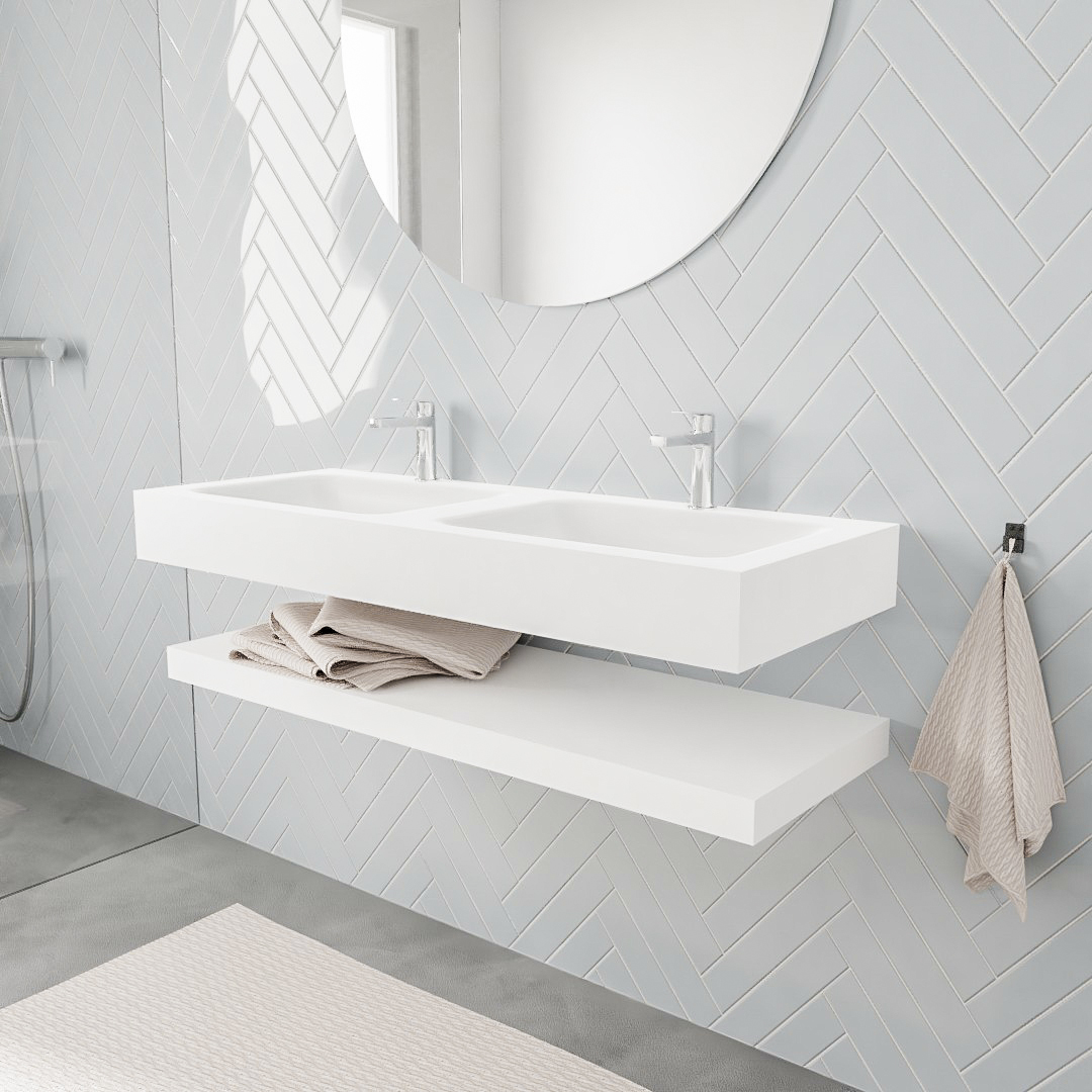 MONDIAZ ALAN 120cm solid surface estante Talc. Lavabo suspendido Doble 2 orificios