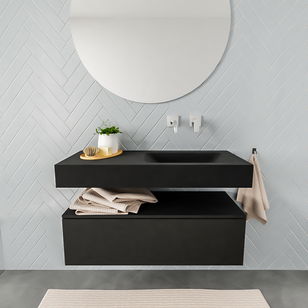 Mueble suspendido ALAN 100 cm de 1 cajón urban. Encimera con lavabo CLOUD derecha sin orificio urban 7 color Urban.