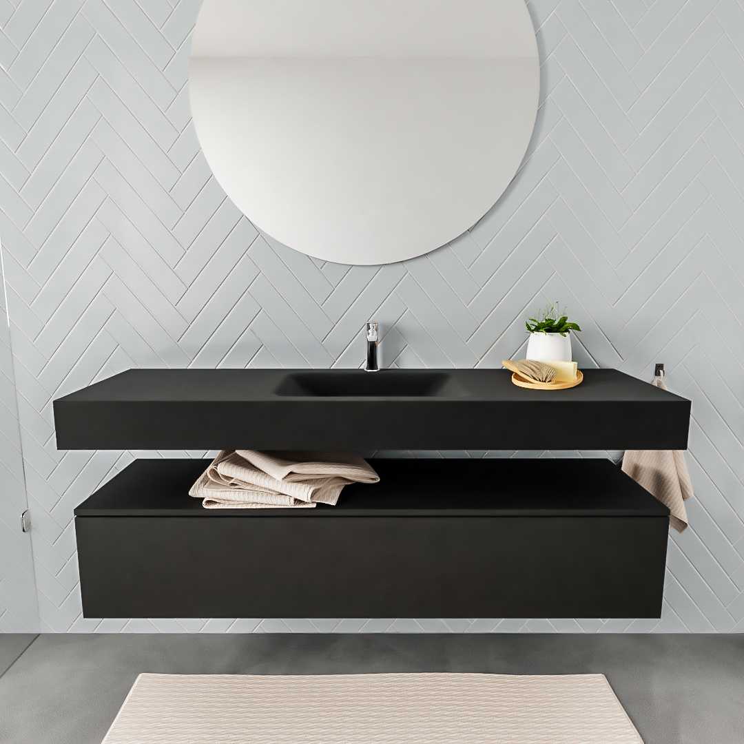 Mueble suspendido ALAN 150 cm de 1 cajón urban. Encimera con lavabo CLOUD centro 1 orificio urban 7 color Urban.