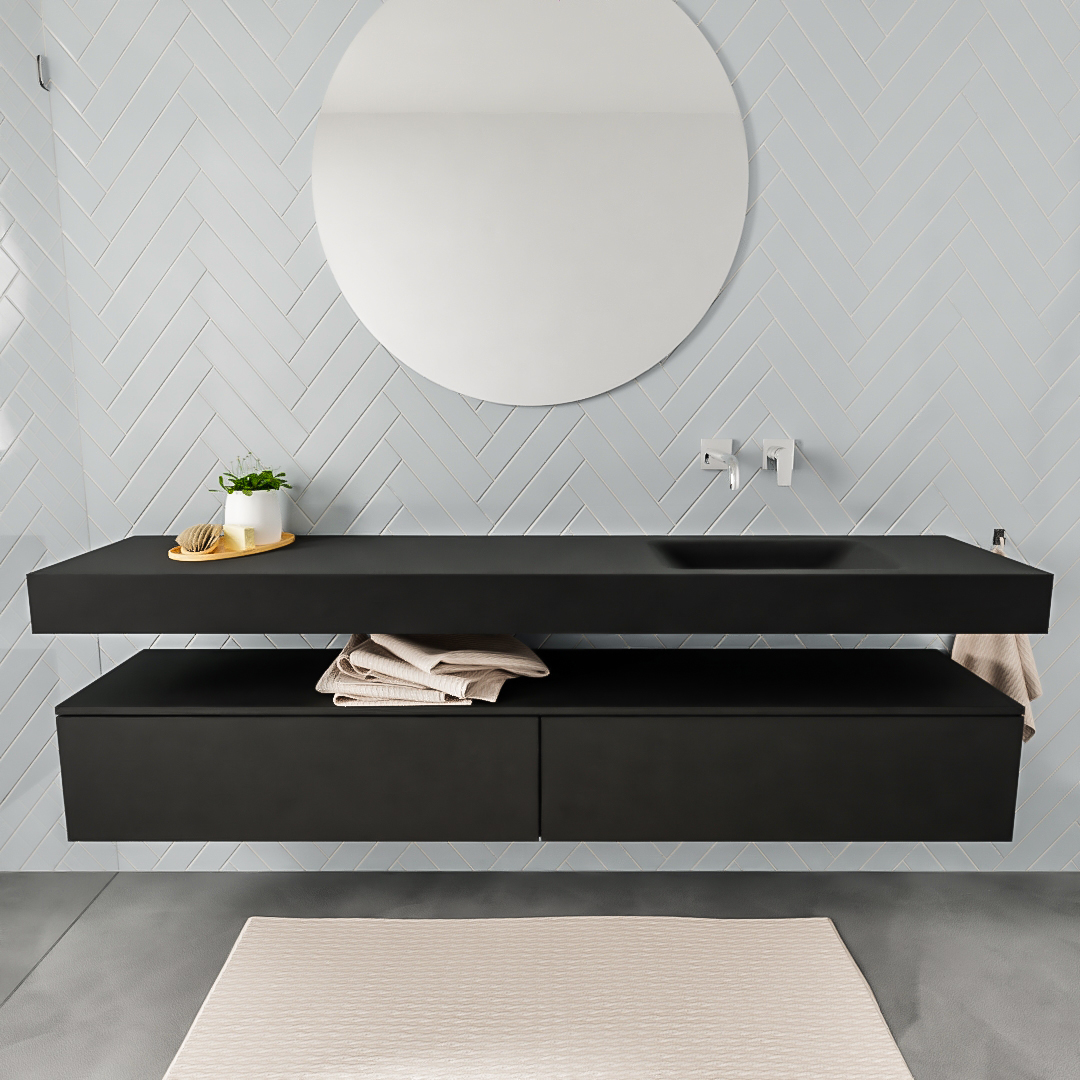 Mueble suspendido ALAN 200 cm de 2 cajones urban. Encimera con lavabo CLOUD derecha sin orificio urban 7 color Urban.