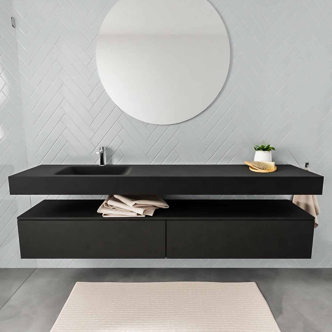 Mueble suspendido ALAN 200 cm de 2 cajones urban. Encimera con lavabo CLOUD izquierda 1 orificio urban 7 color Urban.