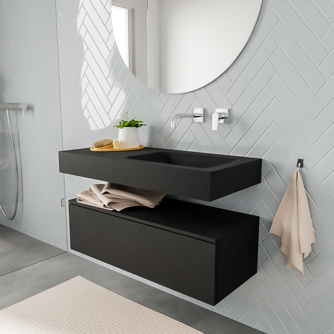 Mueble suspendido ALAN 100 cm de 1 cajón urban. Encimera con lavabo CLOUD derecha sin orificio urban 6 MONDIAZ ALAN 100cm mueble de baño Urban 1 cajón lavabo suspendido Derecho sin orificio