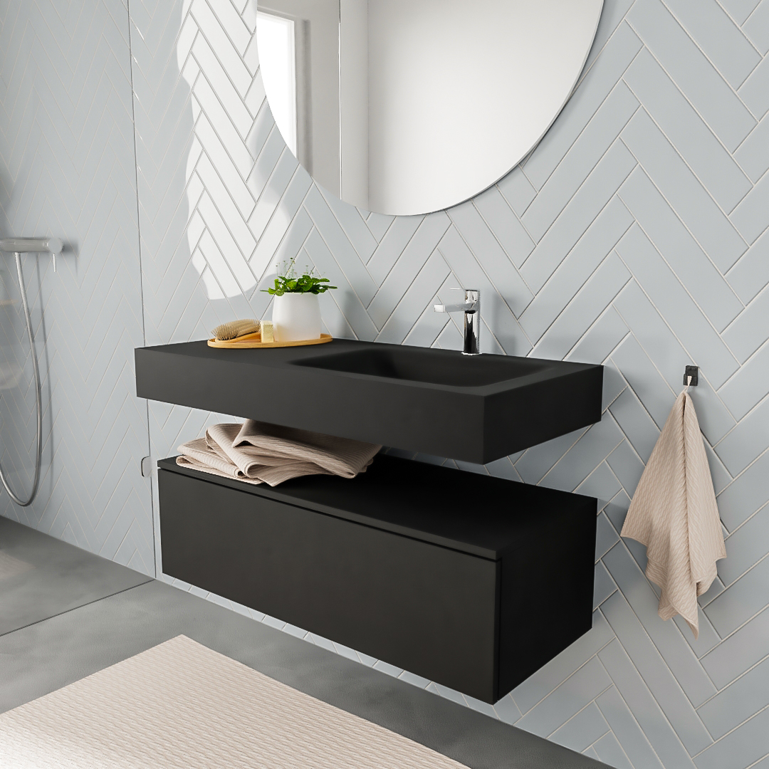 Mueble suspendido ALAN 100 cm de 1 cajón urban. Encimera con lavabo CLOUD derecha 1 orificio urban 6 MONDIAZ ALAN 100cm mueble de baño Urban 1 cajón lavabo suspendido Derecho 1 orificio