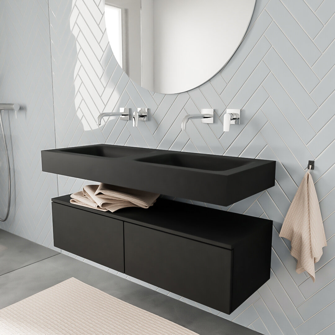 MONDIAZ ALAN 120cm mueble de baño Urban 2 cajones lavabo suspendido Doble sin orificio