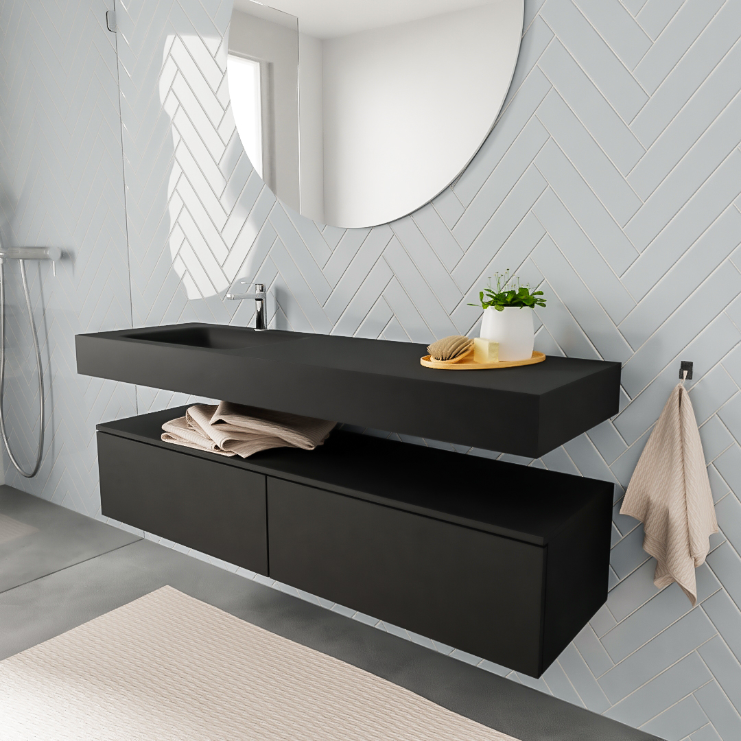MONDIAZ ALAN 150cm mueble de baño Urban 2 cajones lavabo suspendido Izquierda 1 orificio