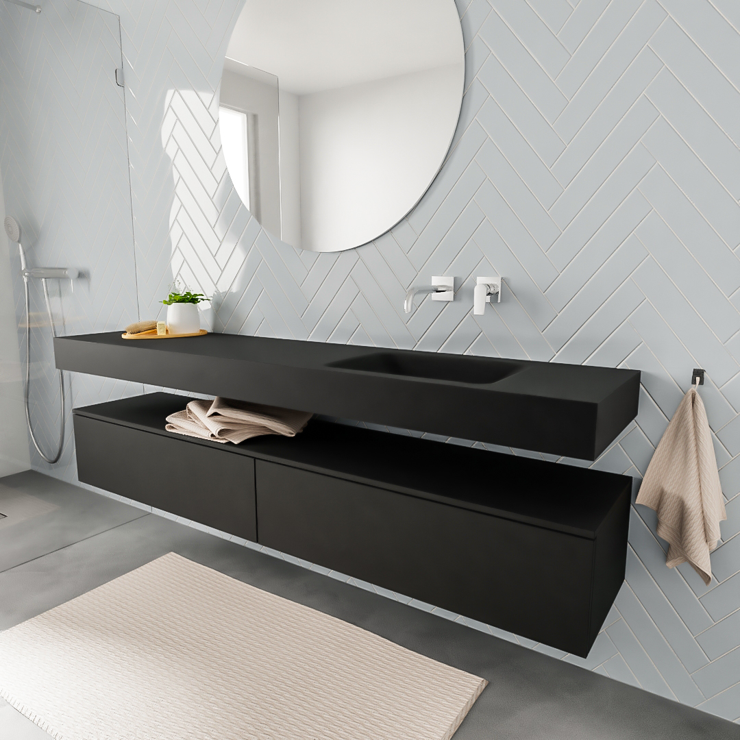 Mueble suspendido ALAN 200 cm de 2 cajones urban. Encimera con lavabo CLOUD derecha sin orificio urban 6 MONDIAZ ALAN 200cm mueble de baño Urban 2 cajones lavabo suspendido Derecho sin orificio