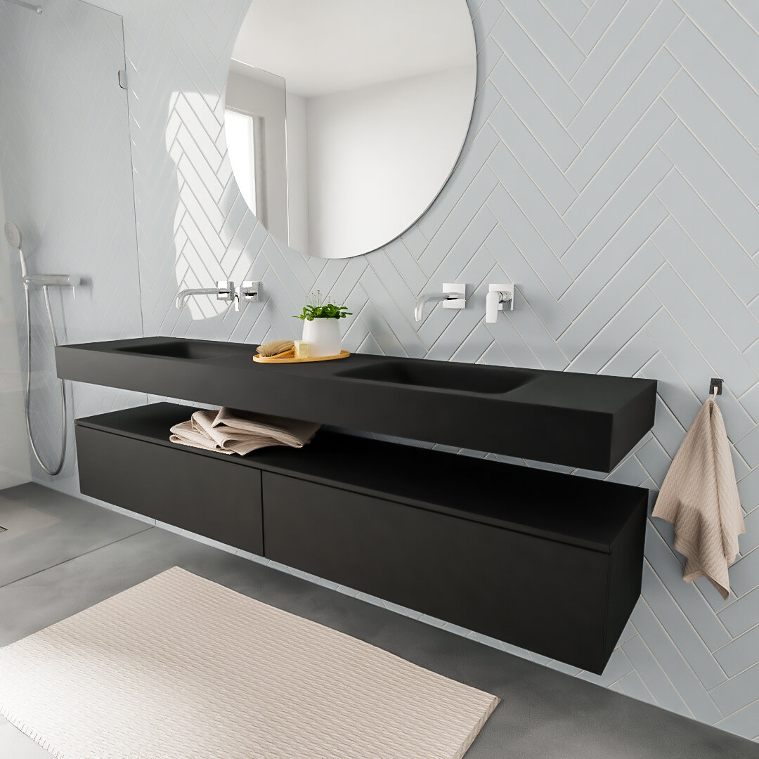 Mueble suspendido ALAN 200 cm de 2 cajones urban. Encimera con lavabo CLOUD doble sin orificio urban 6 MONDIAZ ALAN 200cm mueble de baño Urban 2 cajones lavabo suspendido Doble sin orificio