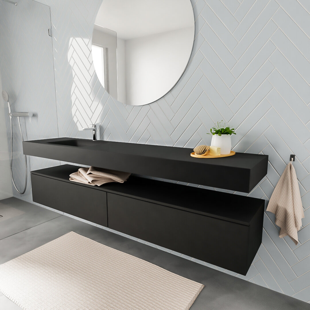 Mueble suspendido ALAN 200 cm de 2 cajones urban. Encimera con lavabo CLOUD izquierda 1 orificio urban 6 MONDIAZ ALAN 200cm mueble de baño Urban 2 cajones lavabo suspendido Izquierda 1 orificio