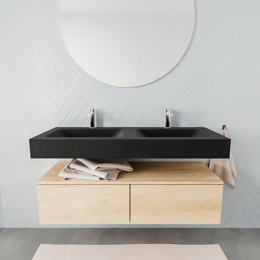Mueble suspendido ALAN 120 cm de 2 cajones roble lavabo. Encimera con lavabo CLOUD doble 2 orificios urban 7 color Urban.