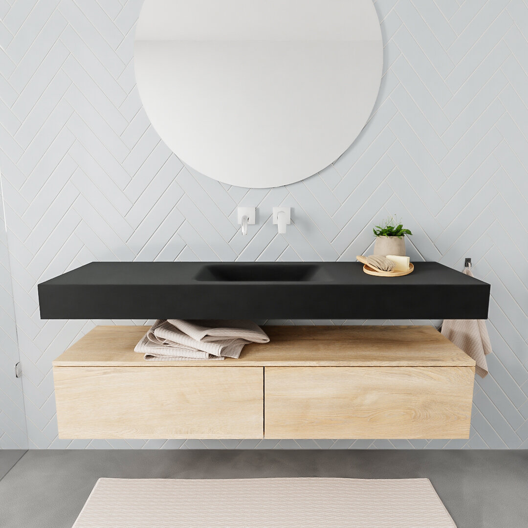 Mueble suspendido ALAN 150 cm de 2 cajones roble lavabo. Encimera con lavabo CLOUD centro sin orificio urban 7 color Urban.