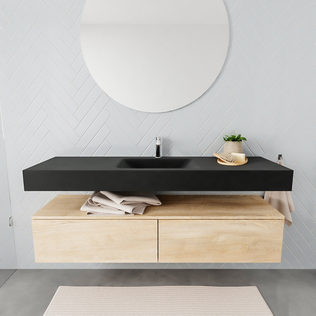 Mueble suspendido ALAN 150 cm de 2 cajones roble lavabo. Encimera con lavabo CLOUD centro 1 orificio urban 6 color Urban.