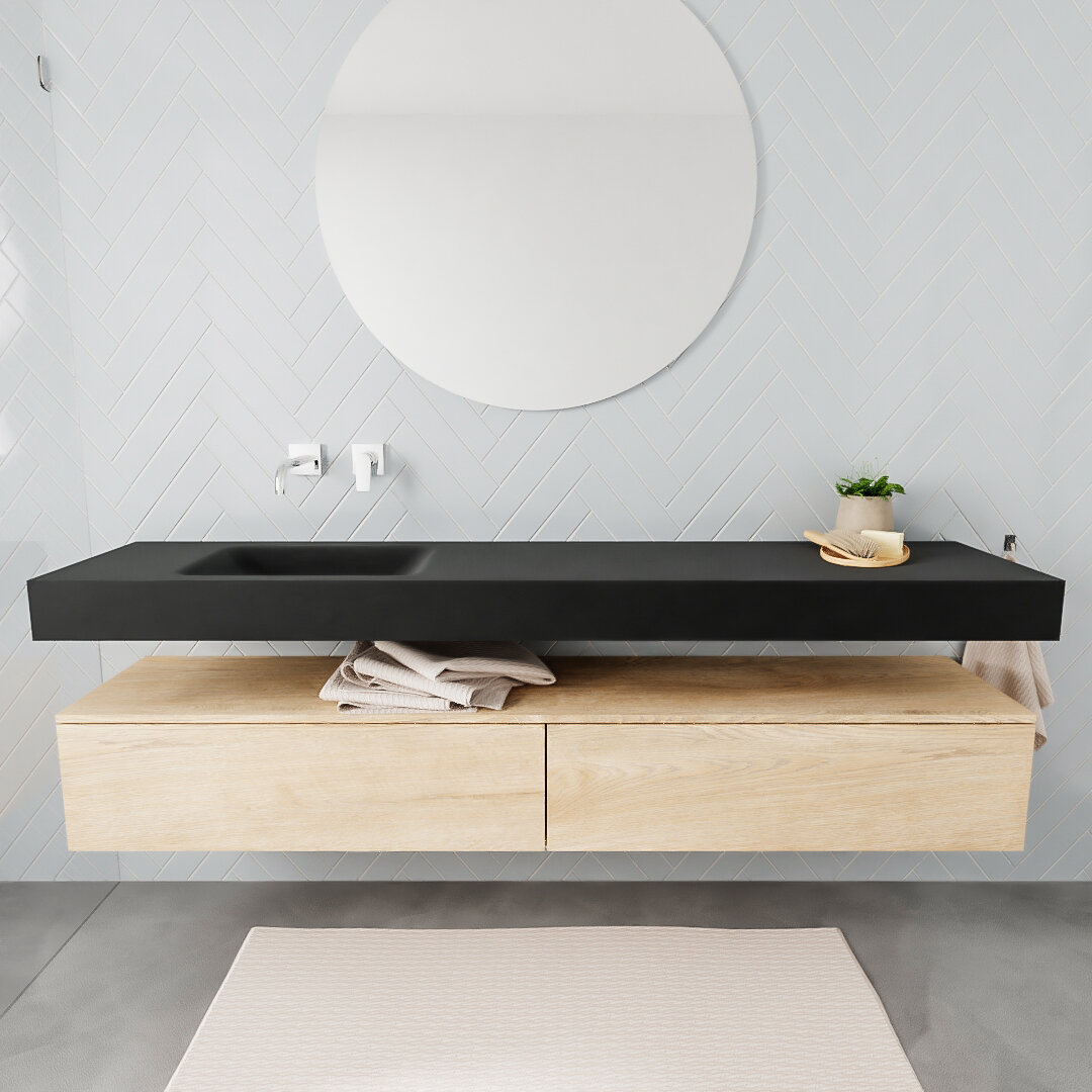 Mueble suspendido ALAN 200 cm de 2 cajones roble lavabo. Encimera con lavabo CLOUD izquierda sin orificio urban 6 color Urban.