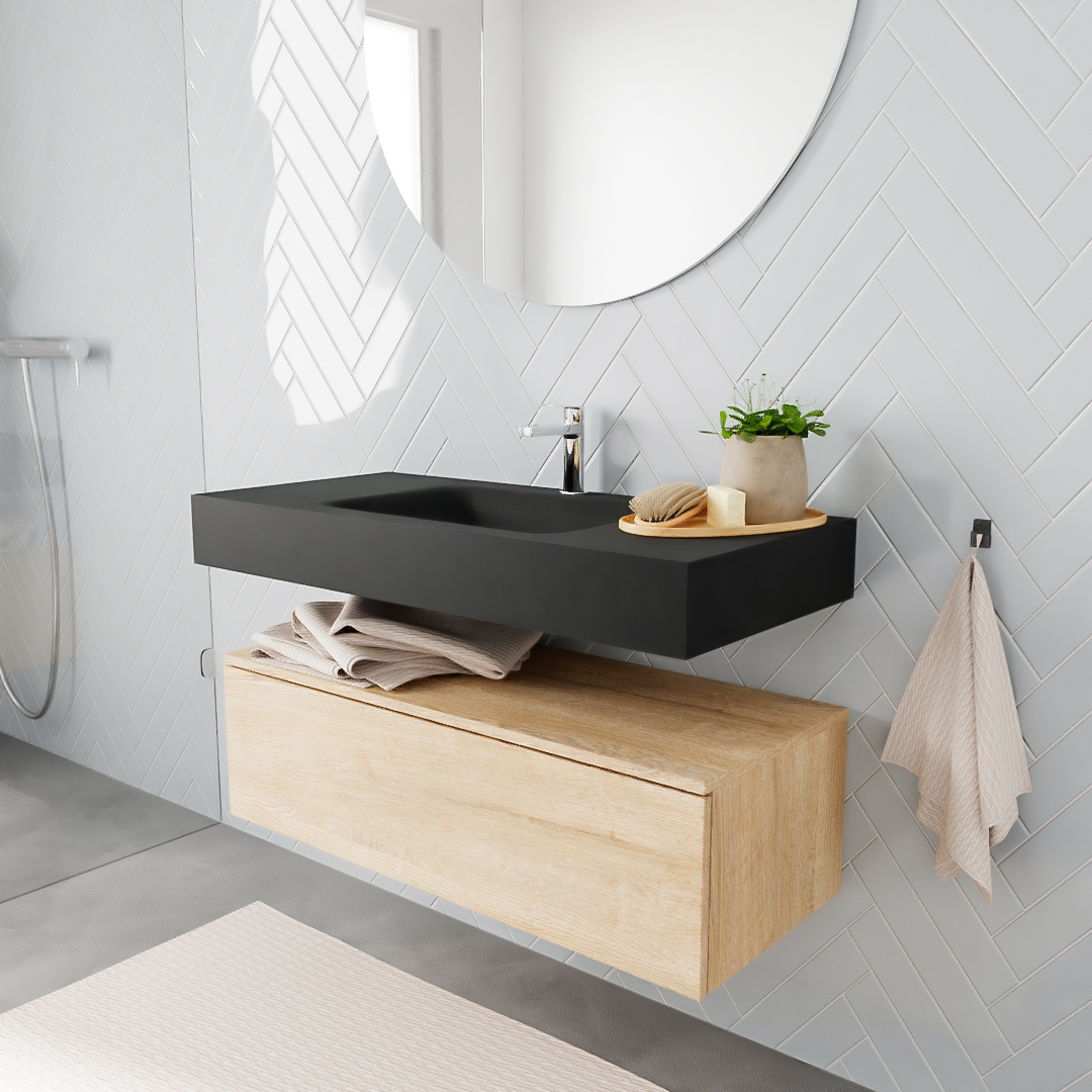 MONDIAZ ALAN 100cm mueble de baño Washed Oak 1 cajón lavabo suspendido Centro 1 orificio