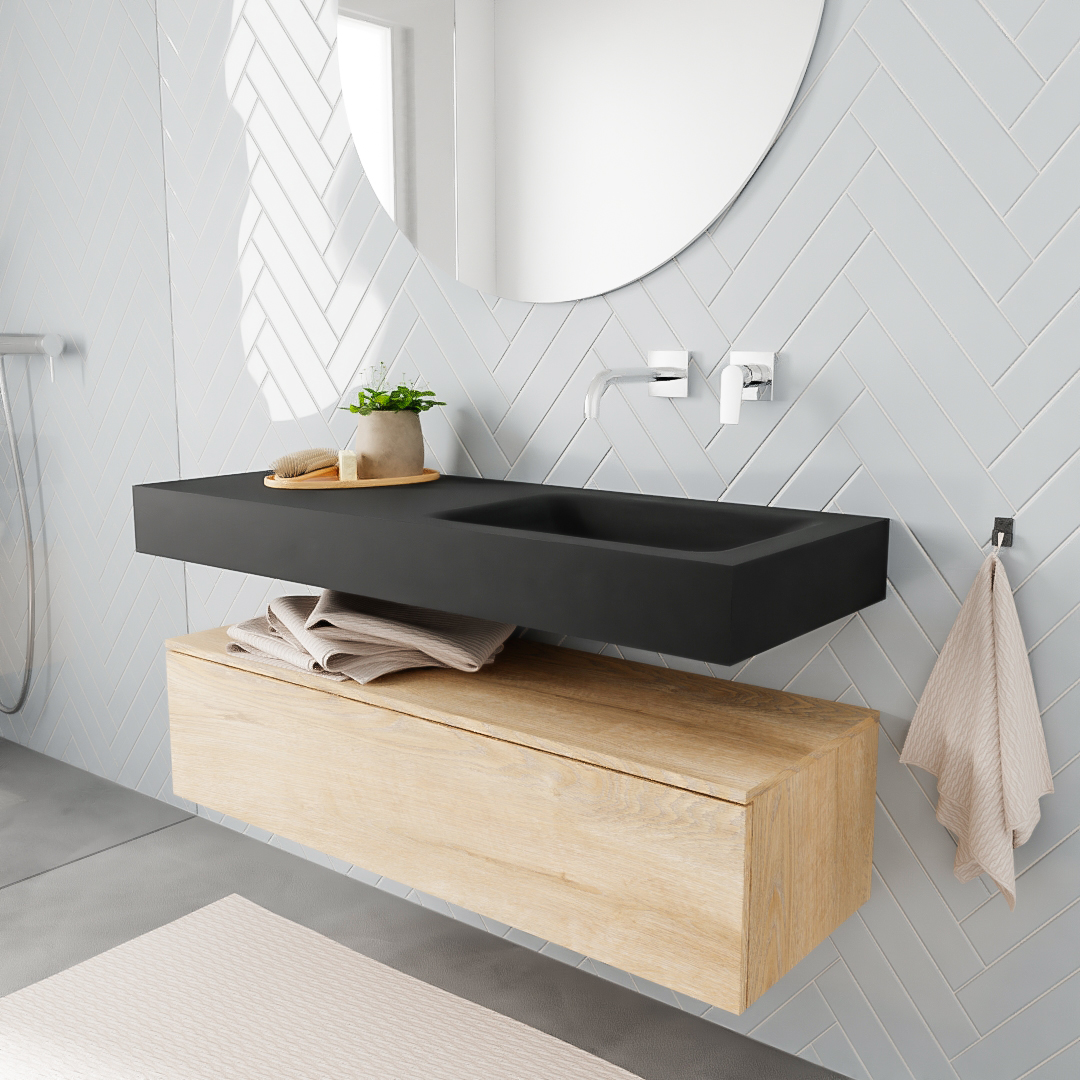 MONDIAZ ALAN 120cm mueble de baño Washed Oak 1 cajón lavabo suspendido Derecho sin orificio