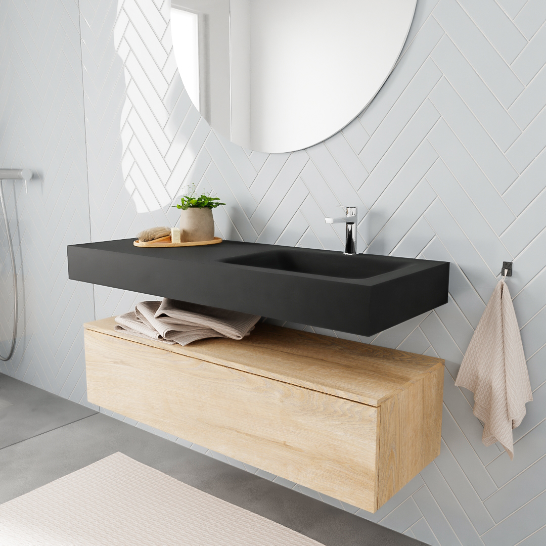 MONDIAZ ALAN 120cm mueble de baño Washed Oak 1 cajón lavabo suspendido Derecho 1 orificio