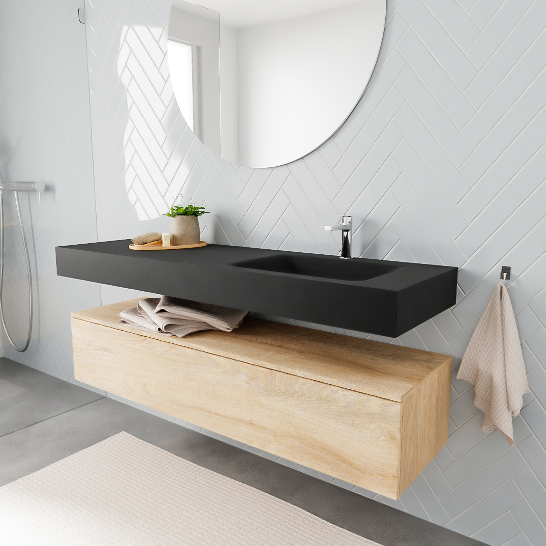 MONDIAZ ALAN 150cm mueble de baño Washed Oak 1 cajón lavabo suspendido Derecho 1 orificio